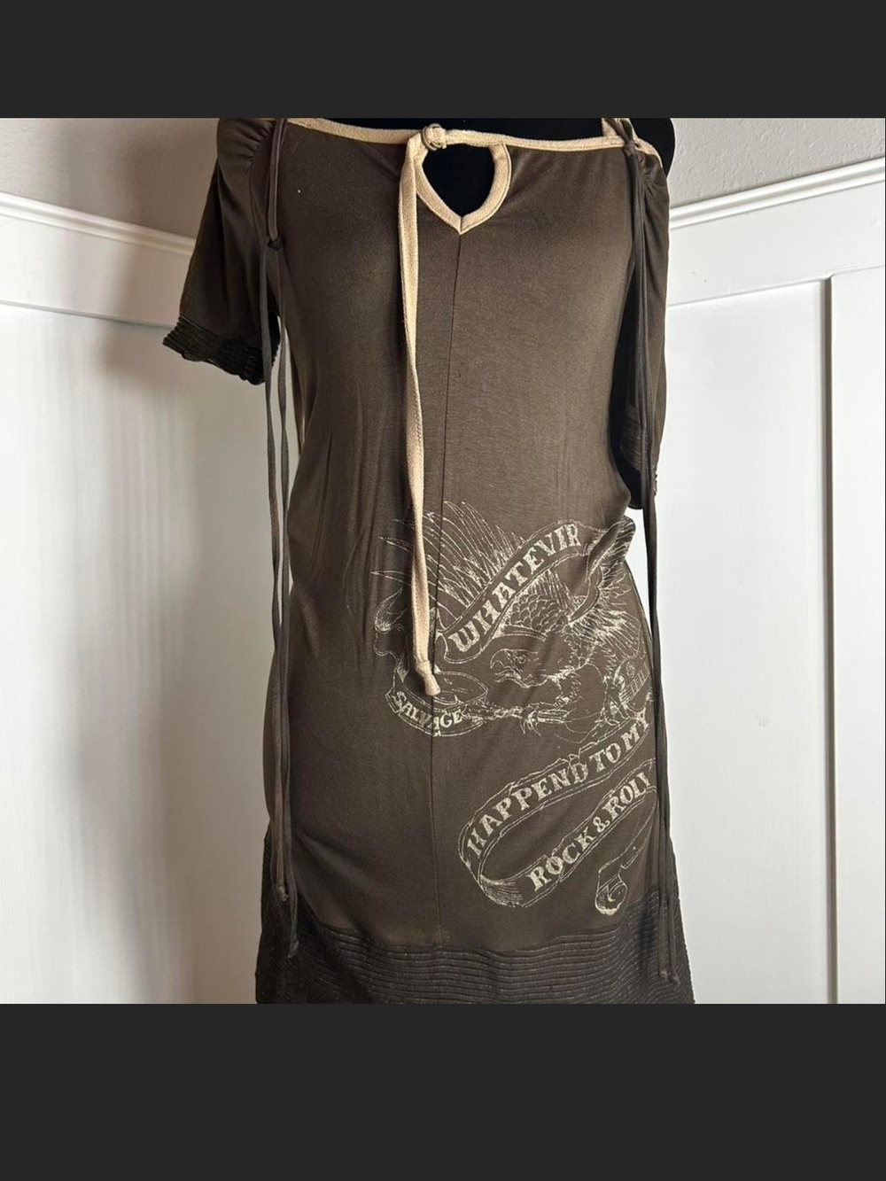 SALVAGE Graphic  Dress with Contrast Drawstring and GROMMETS
